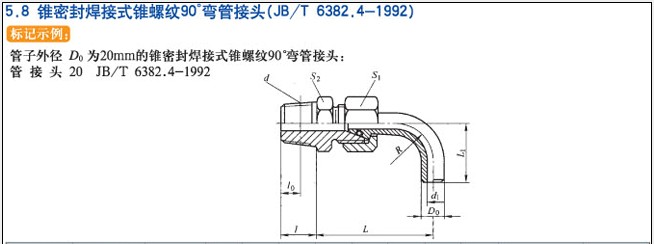 JB/T6382.4-1992锥密封焊接式锥螺纹90°弯管接头